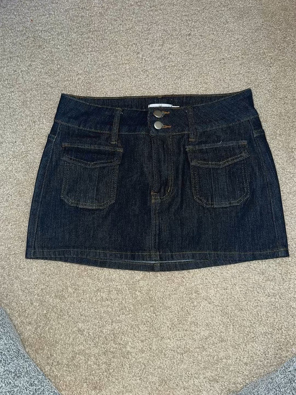 Windsor Dark Blue Denim Mini Skirt with Front Flap Pockets